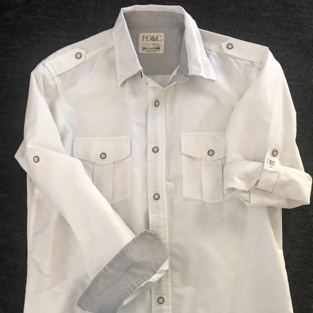 Men’s white button up shirt long or short sleeve